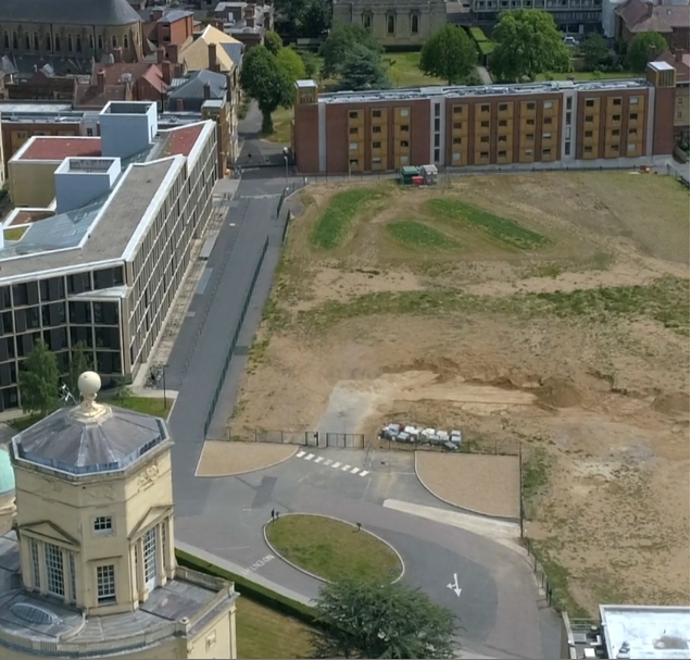 Humanities centre location - credit Oxford University An aerial view of a parcel of empty land within the Radcliffe Observatory quarter in Oxford