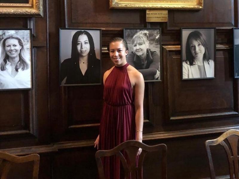 Naomi Kellman in the hall of Lincoln College