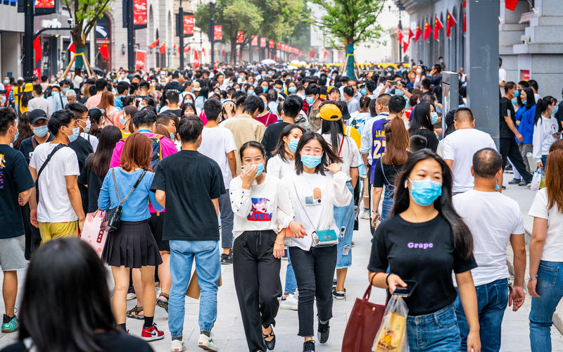 A crowded street in China A crowded street in China