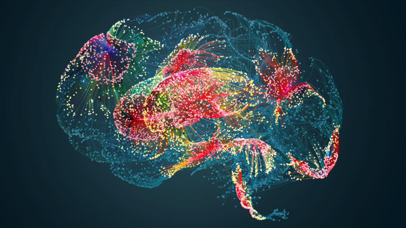 Neural network pictured on a brain