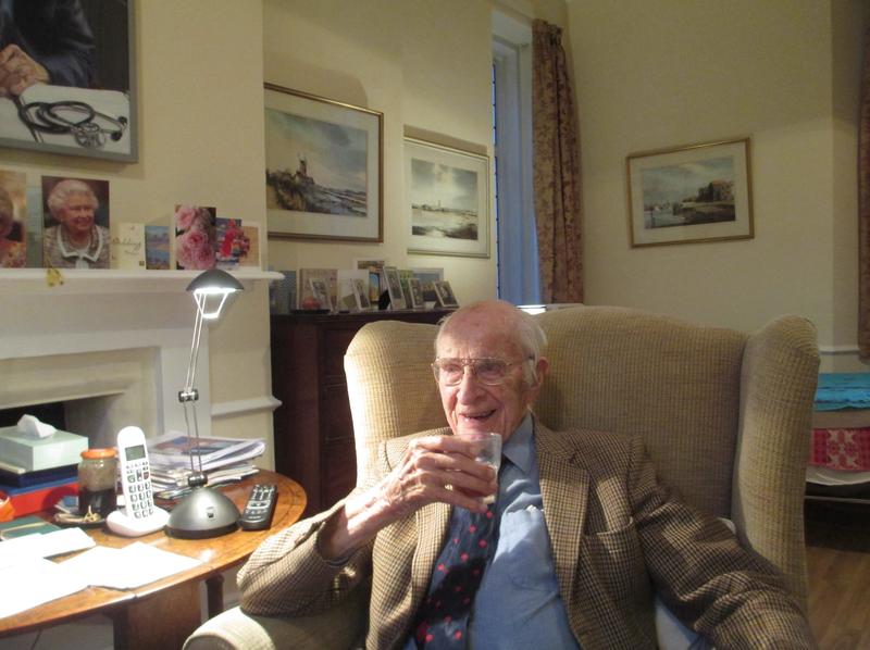 Bill Frankland beer - Credit: Paul Watkins Bill Frankland sat in an armchair at home, holding a small glass of beer