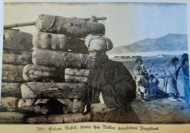 Ghulam Rasool Galwan - Credit: Sven Hedin via the author A picture of Ghulam Rasool Galwan in 1907 with bales of tea destined for Leh