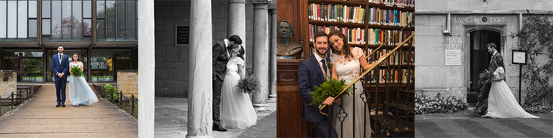 Woods de Toledo wedding montage - credit: Hamish Roots A montage of four photos from the wedding of Alex Woods and Zoe de Toledo, with the bride and groom stood in different colleges