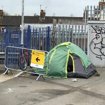 Tented homeless person Tented homeless person
